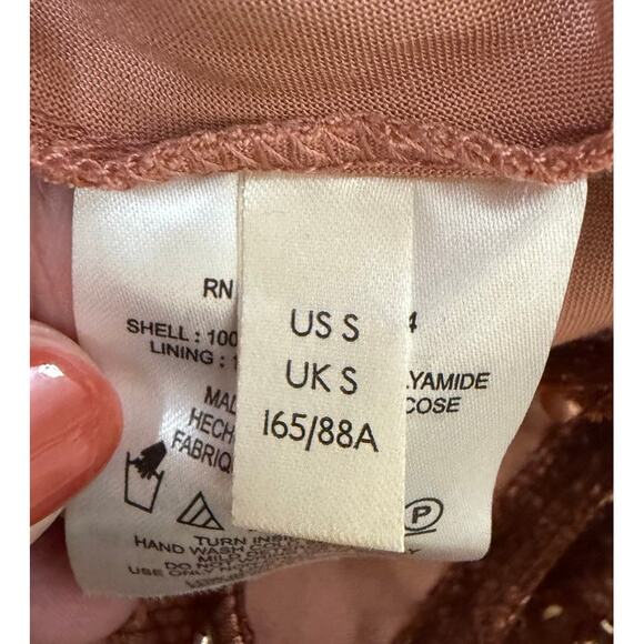 Free People Mini Dress Mademoiselle Brown Beaded Sequin Long Sleeve size Small - Picture 9 of 10